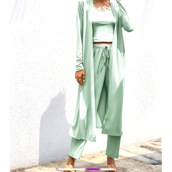 😘Mint Colored Open Cardigan 3 Piece Set pantsuit - Picture 4 of 9